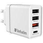 Verbatim USB caricabatt.par. 30W 1xUSB-C PD 3xUSB-A bianco 4
