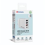Verbatim USB caricabatt.par. 30W 1xUSB-C PD 3xUSB-A bianco 4