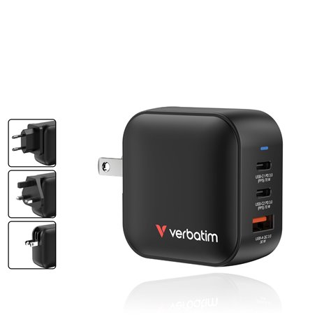 Verbatim Mini GaN caricab. 70W 2xUSB-C PD, 1xUSB-A QC 3.0 32