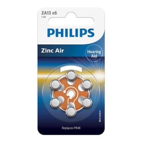 1x6 Philips Zinc-Air PR48 / 13 batterie per apparecchio acus