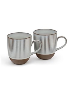 1x2 Bredemeijer Mugs Ingo  450ml Tassen Steingut weiße Str.1