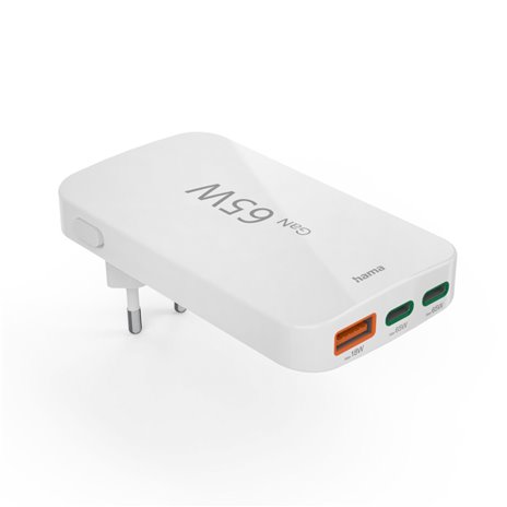 Hama flaches Mini-Ladegerät  65W 2xUSB-C/1xUSB-A, weiß     2