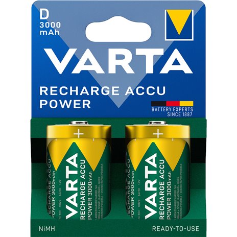 1x2 Varta Recharge Accu Power D Mono 3000 mAh