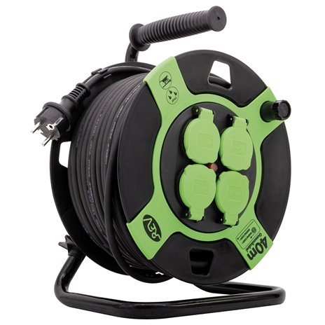 REV Avvolgicavo plastica 40m IP 44 4-fold nero verde