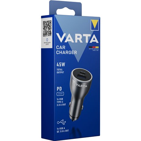 Varta caric. auto 45 Watt Output 1xUSB A / 1xUSB-C PD 579331