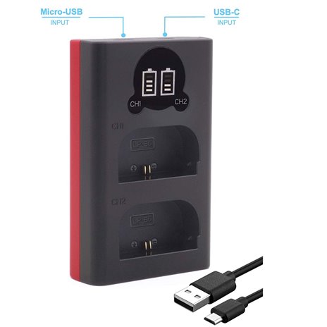 Baxxtar Pro caricabatt. LCD Dual per LP-E6