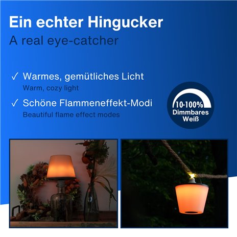 REV LED Flaschenleuchte mit Akku Lamprusco Flame warmweiß