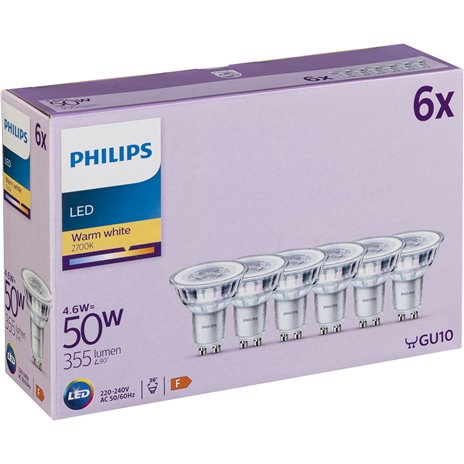 Philips riflettore LED GU10 set 6pz. 4,6W 2700K