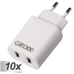 10x1 Grixx Power Adapter 220V Dual USB A White