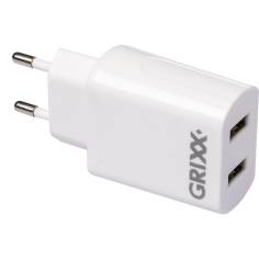 10x1 Grixx Power Adapter 220V Dual USB A White 2