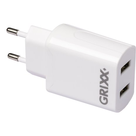 10x1 Grixx Power Adapter 220V Dual USB A White