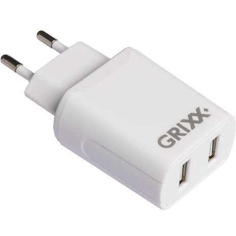 10x1 Grixx Power Adapter 220V Dual USB A White