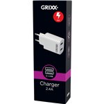 10x1 Grixx Power Adapter 220V Dual USB A White