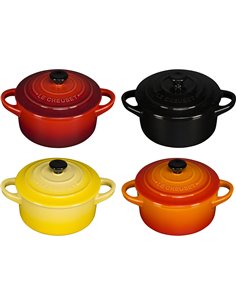 4x1 Le Creuset set mini cocotte c. coper. 10x5cm, fuoco e fiamme