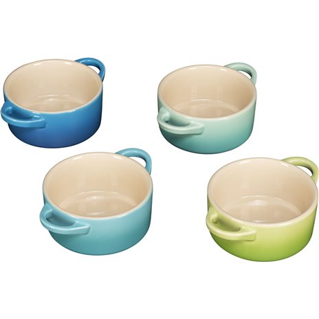 Le Creuset Stoneware Set of 4 petite Casseroles 10x5cm ocean