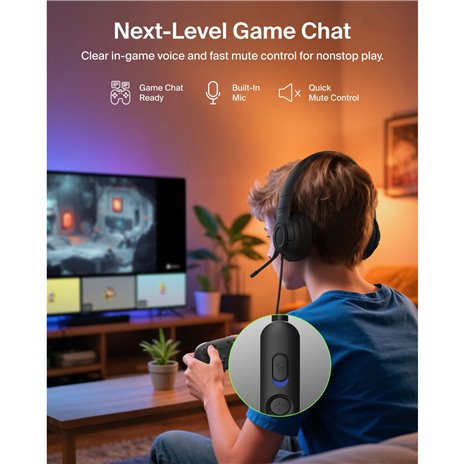 Belkin Gaming On-Ear Kopfhörer für Kinder mit Kabel  ENA011hqBK