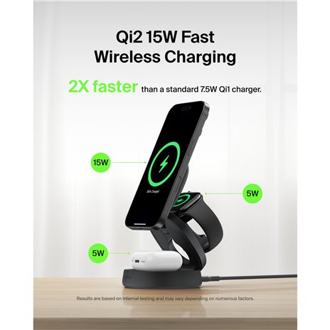 Belkin Boost Charge klappb. mag. 3-in-1 Lades. Qi2 sw. WIZ034kqBK