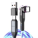 STATIK PowerPivot Pro rotating 2-in-1 USB-C Cable Blue Glow 2m