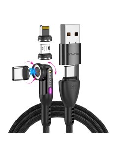 STATIK 360Pro braided rotating 3 magn. tips 6-in-1 Cable Black 2m
