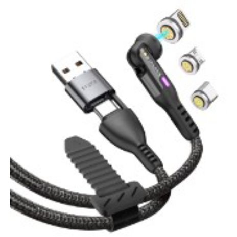 STATIK 360Pro braided rotating 3 magn. tips 6-in-1 Cable Black 2m