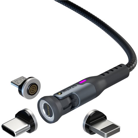 STATIK 360Pro braided rotating 3 magn. tips 6-in-1 Cable Black 2m