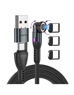 STATIK 360Pro braided rotating 3 magn. tips USB-C Cable Black 2m