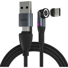 STATIK 360Pro braided rotating 3 magn. tips USB-C Cable Black 2m 2