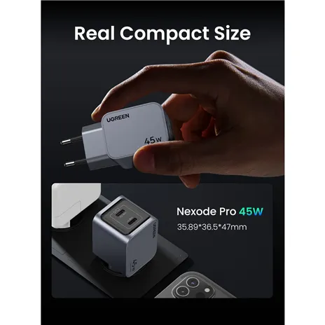 UGREEN Nexode Pro 45W Dual USB-C GaN caricatore rapido EU grigio