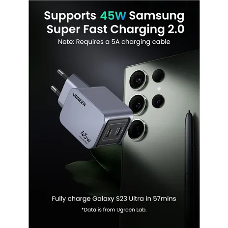 UGREEN Nexode Pro 45W Dual USB-C GaN caricatore rapido EU grigio