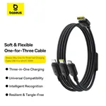 Baseus Rapid Series 3-in-1 USB-A 100W 1.5m, nero