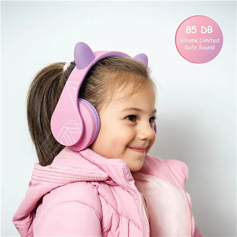PowerLocus P2 Kids Headphones purple/pink with Ears