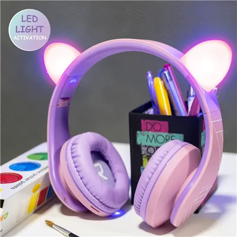 PowerLocus P2 Kids Headphones purple/pink with Ears