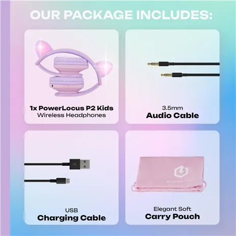 PowerLocus P2 Kids Headphones purple/pink with Ears