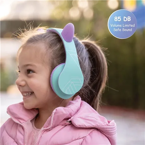 PowerLocus P2 Kids Headphones purple/turquoise with Ears