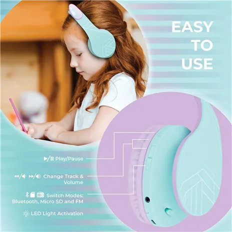 PowerLocus P2 Kids Headphones purple/turquoise with Ears