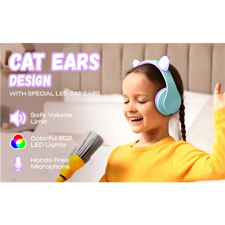 PowerLocus P2 Kids Headphones purple/turquoise with Ears