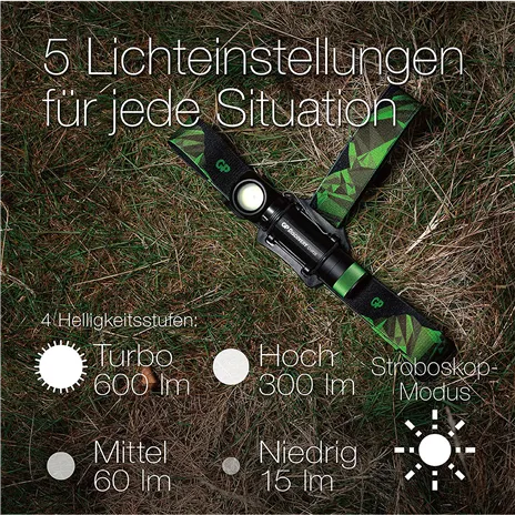 GP torcia frontale multifunz. 600 Lumen+18650  260GPACTCH35000