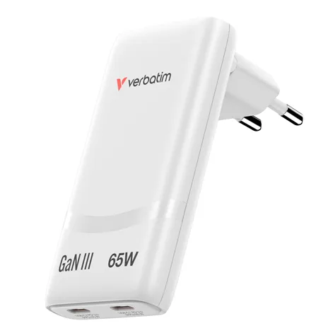 Verbatim Fold n Go GaN Charger 65W 2xUSB C weiß klappb.St.32355