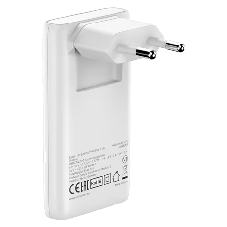 Verbatim Fold n Go GaN Charger 65W 2xUSB C weiß klappb.St.32355