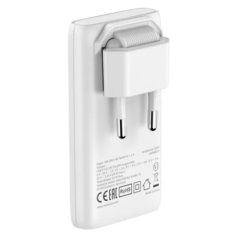 Verbatim Fold n Go GaN Charger 65W 2xUSB C weiß klappb.St.32355