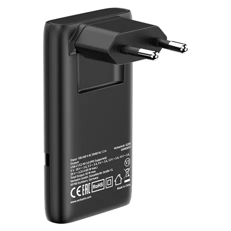 Verbatim Fold n Go GaN Charger 65W 2xUSB C schw.klappb.St.32354