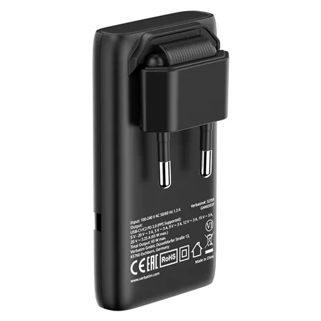 Verbatim Fold n Go GaN Charger 65W 2xUSB C schw.klappb.St.32354