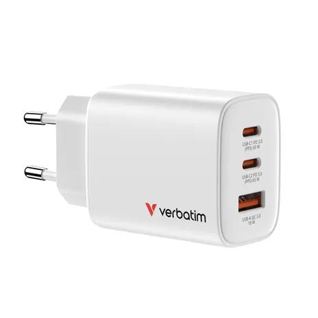 Verbatim Essentials GaN Charger 65W 2xUSB-C/1xUSB-A weiß   32353