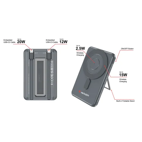 Verbatim Charge´n´Go 2C  5000mAh magn. PB grig.incl.2 cavo 32251