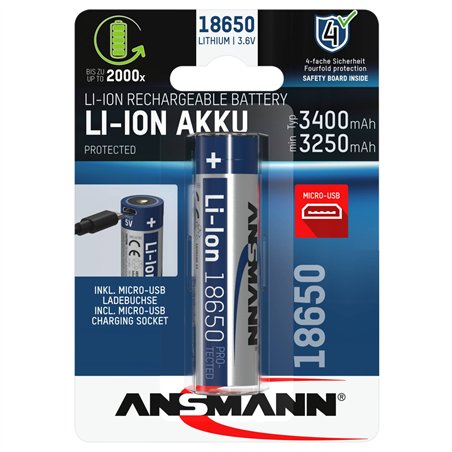 1 Ansmann Li-Ion 18650 3400mAh 3,6V Micro-USB   1307-0003