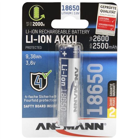 Ansmann Li-Ion 18650 2600mAh 3,6V batt. 9,36Wh 1307-0000