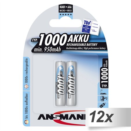 12x2 Ansmann NiMH batt. 1000 Micro AAA 950 mAh