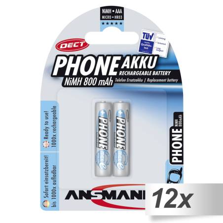 12x2 Ansmann maxE NiMH batt. Micro AAA 800 mAh DECT PHONE