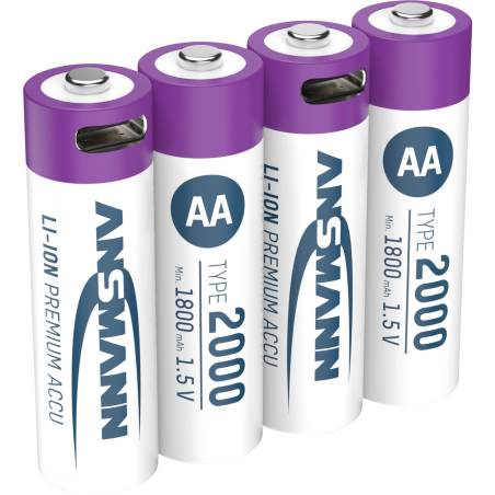 1x4 Ansmann Lithium batt. Mignon AA 1800mAh + cavo ric. 1312-0036
