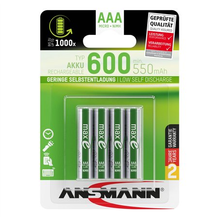 1x4 Ansmann NiMH batt. Micro AAA Tipo 600/min.550 mAh   1311-0005